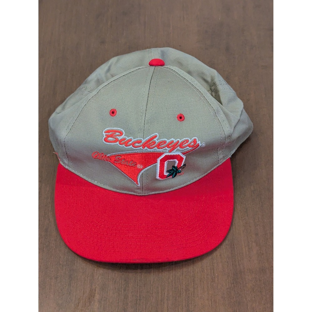 Vintage Ohio State Buckeyes Snapback Hat 90s Script Logo OSU NCAA Khaki Red